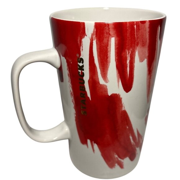Starbucks Dot Water Color Valentine Red Coffee Mug 16 Oz - Picture 1 of 7
